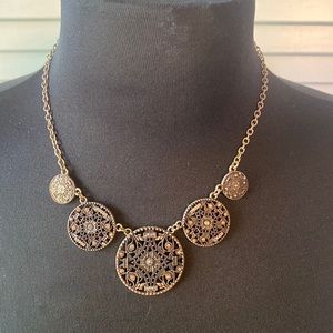 Brassy Brushed Gold Circular Disc Bling Necklace